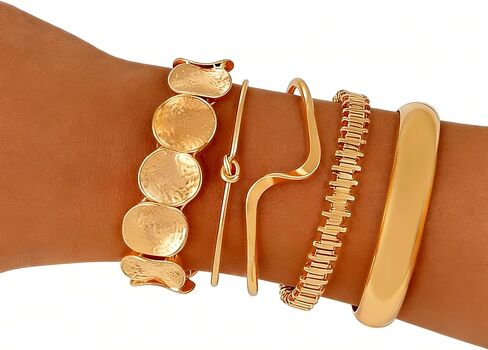 ILGANT Gold Bangle Bracelets for Women Gold Plated Chunky Cuff Bangle Bracelet Stackable Multi Layer Bangles Fashion Jewelry Set in Saudi Arabia