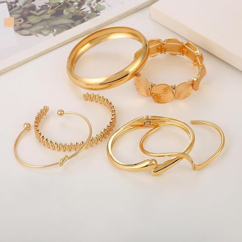 ILGANT Gold Bangle Bracelets for Women Gold Plated Chunky Cuff Bangle Bracelet Stackable Multi Layer Bangles Fashion Jewelry Set in Saudi Arabia