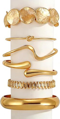 ILGANT Gold Bangle Bracelets for Women Gold Plated Chunky Cuff Bangle Bracelet Stackable Multi Layer Bangles Fashion Jewelry Set in Saudi Arabia