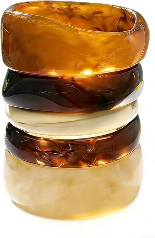 5 PCS Acrylic Resin Bracelet Set For Women Statement Chunky Bangle Bracelets Wide Plastic Irregular Brown Bracelets Colorful Bracelet Jewelry Gift in Kuwait