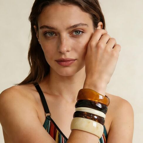 5 PCS Acrylic Resin Bracelet Set For Women Statement Chunky Bangle Bracelets Wide Plastic Irregular Brown Bracelets Colorful Bracelet Jewelry Gift in Kuwait
