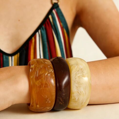 5 PCS Acrylic Resin Bracelet Set For Women Statement Chunky Bangle Bracelets Wide Plastic Irregular Brown Bracelets Colorful Bracelet Jewelry Gift in Kuwait