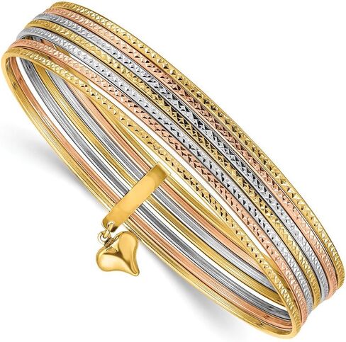 Solid 14k Gold Tri-Color Slip On 7 Bangle Bracelets 8" (1mm) in Kuwait