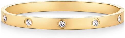 PAVOI Waterproof Bracelet for Women - 14K Gold Plated Bangle with Cubic Zirconia - Stainless Steel Hinge Bracelet Jewelry Gifts in Kuwait