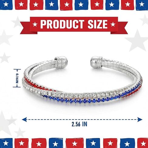 pVq American Flag USA Bracelet for Women Cuff Bracelet Red Blue White Crystal Rhinestone Bangle Patriotic Jewelry 4th of July Independence Day Gift in Saudi Arabia