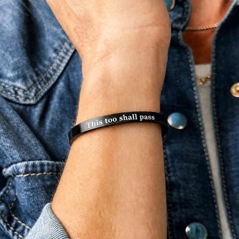 This Too Shall Pass Mantra Cuff Bracelet, BUT FUCKING HELL Engarved Motivational Color Cuff Bracelet, Hidden Message Encouragement Jewelry Gifts for Women in Saudi Arabia
