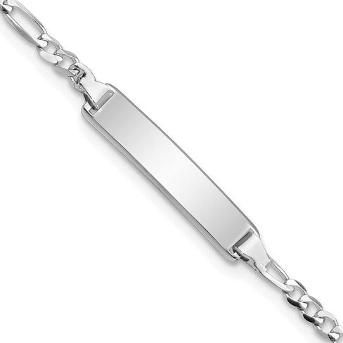 Solid 14k White Gold Figaro Link ID Bracelet (4.5mm) in Kuwait