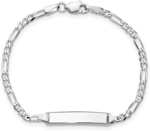 Solid 14k White Gold Figaro Link ID Bracelet (4.5mm) in Kuwait