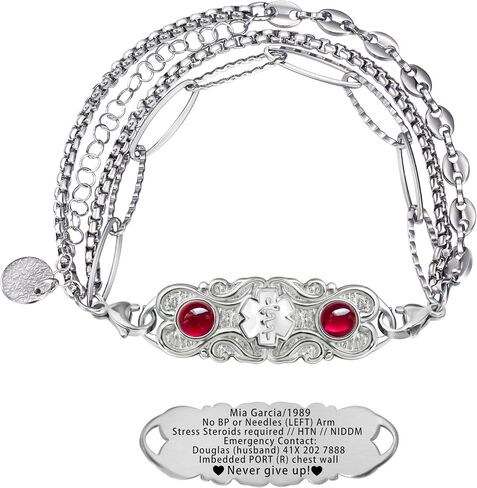 Custom Elegant Medical Alert Bracelets for Women with Free Engraving,Personalized Emergency Identification Blood Thinner Diabetes Epilepsy ID Bracelet Handmade Jewelry in Saudi Arabia