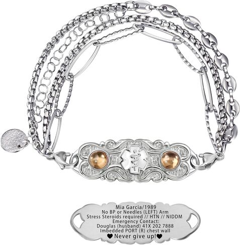 Custom Elegant Medical Alert Bracelets for Women with Free Engraving,Personalized Emergency Identification Blood Thinner Diabetes Epilepsy ID Bracelet Handmade Jewelry in Saudi Arabia