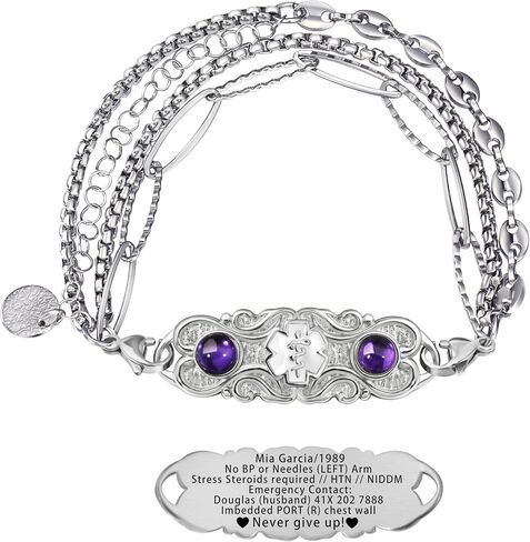 Custom Elegant Medical Alert Bracelets for Women with Free Engraving,Personalized Emergency Identification Blood Thinner Diabetes Epilepsy ID Bracelet Handmade Jewelry in Saudi Arabia