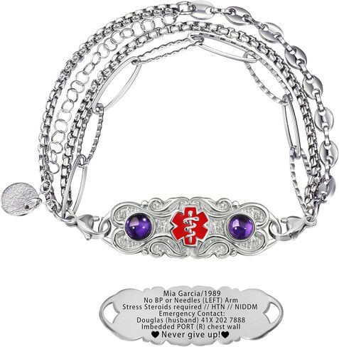 Custom Elegant Medical Alert Bracelets for Women with Free Engraving,Personalized Emergency Identification Blood Thinner Diabetes Epilepsy ID Bracelet Handmade Jewelry in Saudi Arabia