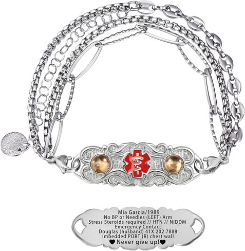 Custom Elegant Medical Alert Bracelets for Women with Free Engraving,Personalized Emergency Identification Blood Thinner Diabetes Epilepsy ID Bracelet Handmade Jewelry in Saudi Arabia
