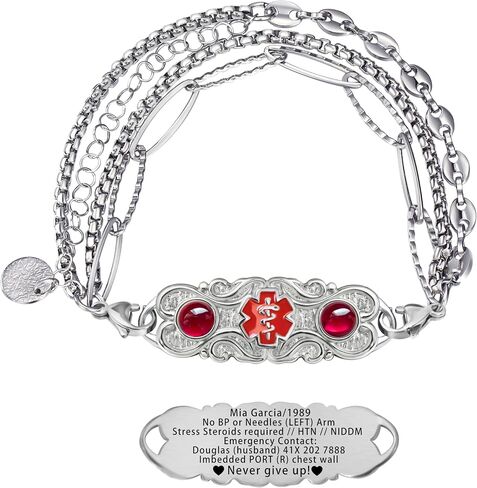 Custom Elegant Medical Alert Bracelets for Women with Free Engraving,Personalized Emergency Identification Blood Thinner Diabetes Epilepsy ID Bracelet Handmade Jewelry in Saudi Arabia