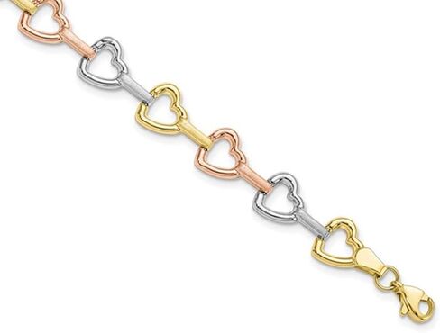 10K Yellow, White, Pink Gold Heart Bracelet (7.50 Inches) in Saudi Arabia