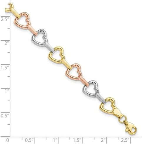 10K Yellow, White, Pink Gold Heart Bracelet (7.50 Inches) in Saudi Arabia
