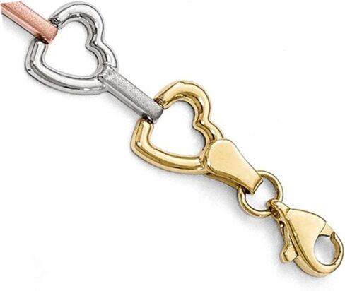 10K Yellow, White, Pink Gold Heart Bracelet (7.50 Inches) in Saudi Arabia
