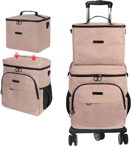 Soft Cooler with Wheels - Double Layer with Lunch Bag Collapsible Rolling Cooler, Large Removable Leakproof Portable Hard Framed Ice Packs for Camping Picnic Beach Travel in Saudi Arabia