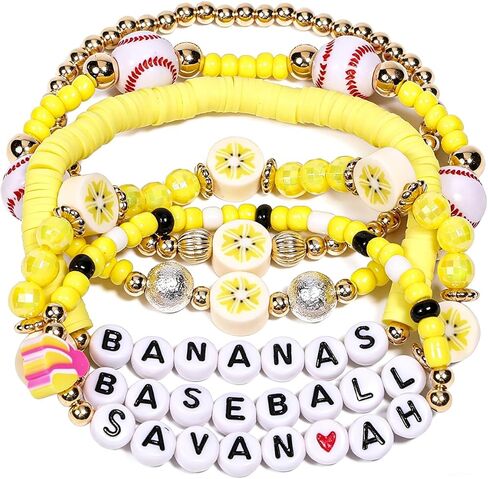 AICase for Savannah Merch Bananas Youth Gifts Inspired Bracelets 5 Pcs Stackable Stretch Beaded Friendship Baseball Bracelets Costume Shirt Jersey Hat Merchandise Gifts for Fans Women Birthday in Kuwait