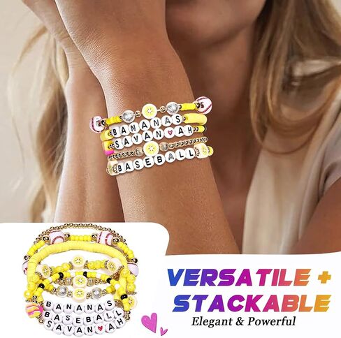 AICase for Savannah Merch Bananas Youth Gifts Inspired Bracelets 5 Pcs Stackable Stretch Beaded Friendship Baseball Bracelets Costume Shirt Jersey Hat Merchandise Gifts for Fans Women Birthday in Kuwait