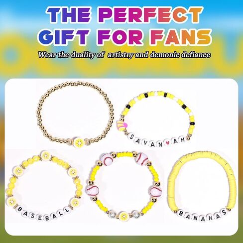 AICase for Savannah Merch Bananas Youth Gifts Inspired Bracelets 5 Pcs Stackable Stretch Beaded Friendship Baseball Bracelets Costume Shirt Jersey Hat Merchandise Gifts for Fans Women Birthday in Kuwait