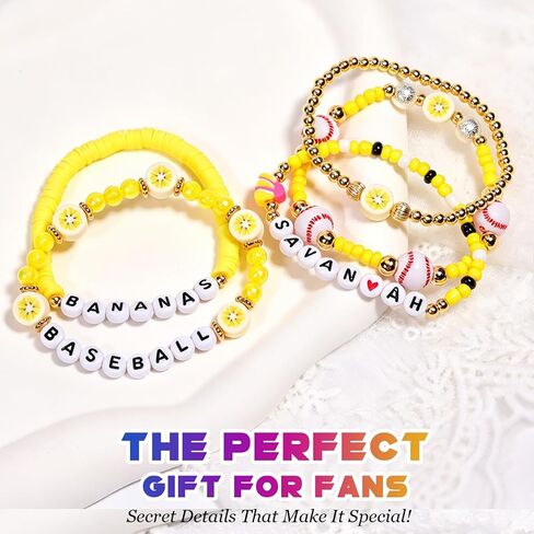 AICase for Savannah Merch Bananas Youth Gifts Inspired Bracelets 5 Pcs Stackable Stretch Beaded Friendship Baseball Bracelets Costume Shirt Jersey Hat Merchandise Gifts for Fans Women Birthday in Kuwait