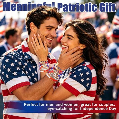 Mysense 250 Anniversary USA Merchandise, 4th of July Accessories, 8 Pack Patriotic Red White & Blue Bracelets, Matching Shirt & 4th of July Outfits for Women, Perfect Independence Day Gifts in Saudi Arabia