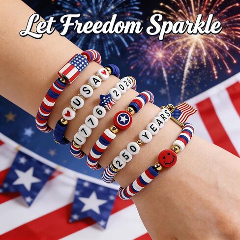 4th of July Outfits for Women - 6 Pack Patriotic 𝐁𝐫𝐚𝐜𝐞𝐥𝐞𝐭𝐬 for 250th Anniversary USA Shirt | 250th Anniversary 1776-2026 USA Merchandise | Fourth of July Accessories Decorations Party Favors in Saudi Arabia