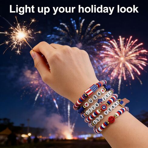 4th of July Outfits for Women - 6 Pack Patriotic 𝐁𝐫𝐚𝐜𝐞𝐥𝐞𝐭𝐬 for 250th Anniversary USA Shirt | 250th Anniversary 1776-2026 USA Merchandise | Fourth of July Accessories Decorations Party Favors in Saudi Arabia