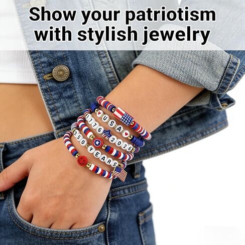 4th of July Outfits for Women - 6 Pack Patriotic 𝐁𝐫𝐚𝐜𝐞𝐥𝐞𝐭𝐬 for 250th Anniversary USA Shirt | 250th Anniversary 1776-2026 USA Merchandise | Fourth of July Accessories Decorations Party Favors in Saudi Arabia