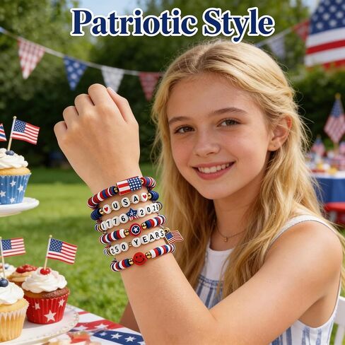 4th of July Outfits for Women - 6 Pack Patriotic 𝐁𝐫𝐚𝐜𝐞𝐥𝐞𝐭𝐬 for 250th Anniversary USA Shirt | 250th Anniversary 1776-2026 USA Merchandise | Fourth of July Accessories Decorations Party Favors in Saudi Arabia