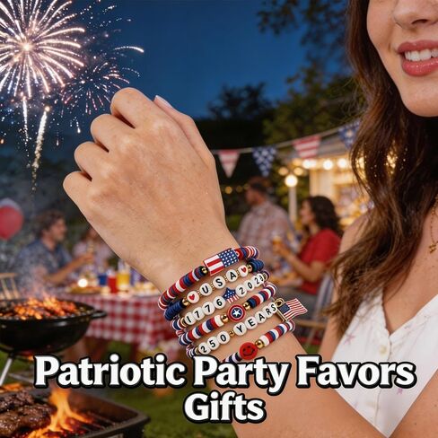 4th of July Outfits for Women - 6 Pack Patriotic 𝐁𝐫𝐚𝐜𝐞𝐥𝐞𝐭𝐬 for 250th Anniversary USA Shirt | 250th Anniversary 1776-2026 USA Merchandise | Fourth of July Accessories Decorations Party Favors in Saudi Arabia