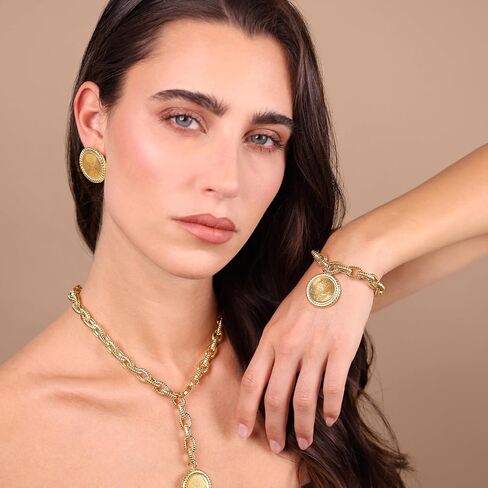 etrusca GIOIELLI 18k Gold Plated Bracelet for Women with Coin – Oval Link Bracelet – Women's Jewelry Made in Italy – Elegant Gift for Birthdays, Anniversaries, Women's Day, Mother's Day in Saudi Arabia