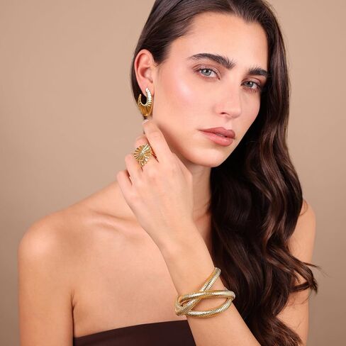 etrusca GIOIELLI Women's Tubogas Bracelet 18k Gold Plated – Hammered Stretch Bracelets for Women – Made in Italy Women's Jewelry – Elegant Gift for Birthdays, Anniversaries, Women's Day, Mother's Day in Saudi Arabia