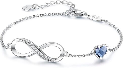 CDE Infinity Heart Birthstone Charm Link Bracelet for Women 925 Sterling Silver Adjustable Mother's Day Valentine's Day Christmas Day Gift Anniversary Birthday Jewelry for Wife Girlfriend Her in Saudi Arabia