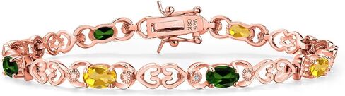 Gem Stone King 18K Rose Gold Plated Silver Yellow Citrine and Green Chrome Diopside and Lab Grown Diamond Bracelet For Women | 4.01 Cttw | Gemstone November Birthstone | Oval 6X4MM | Length 7.25 in Kuwait