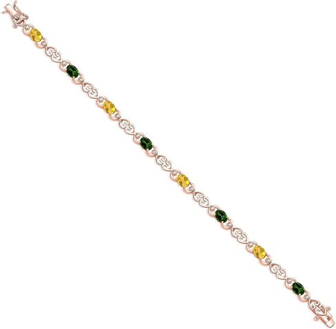 Gem Stone King 18K Rose Gold Plated Silver Yellow Citrine and Green Chrome Diopside and Lab Grown Diamond Bracelet For Women | 4.01 Cttw | Gemstone November Birthstone | Oval 6X4MM | Length 7.25 in Kuwait