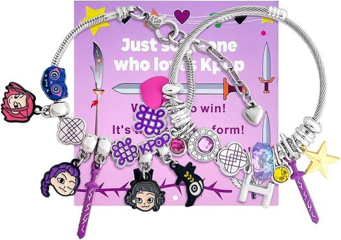 2PCS K.pop Charms Bracelet Set, Demon Movie Hunters Birthday Gift for Women, Friendship DIY Jewelry Merch for Fans in Saudi Arabia