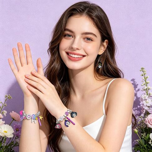 2PCS K.pop Charms Bracelet Set, Demon Movie Hunters Birthday Gift for Women, Friendship DIY Jewelry Merch for Fans in Saudi Arabia