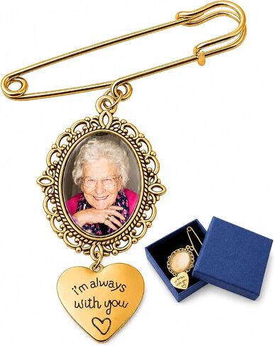 Wedding Bouquet Photo Charm, Vintage Walk Down The Aisle for Bridal Bouquet or Boutonniere Memorial for Mother Father Graduation Photo Charm Class of 2026, Sympathy Gifts for Loss of Loved Ones-Gold in Saudi Arabia