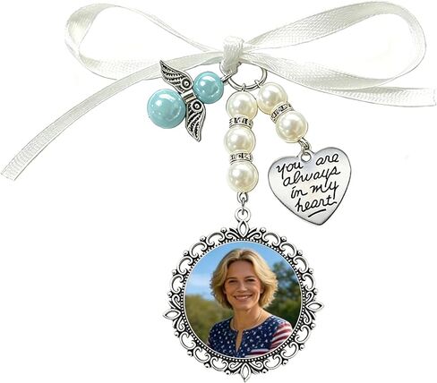 Personalized Photo Wedding Bouquet Charm, Bridal Memorial with Angel Wing, Custom Picture Keepsake for Wedding, Anniversary & Sympathy Gift (Silver Charm (1 Photo)) in Saudi Arabia