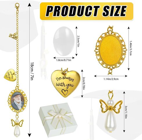 2 Pack Custom Graduation Tassel Photo Charm - Class of 2026 Personalized Memorial Graduation Cap Photo Charm I Always with You College Gift DIY Photo Chain Wear on Cap for Graduation (Gold) in Kuwait