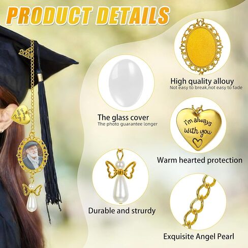 2 Pack Custom Graduation Tassel Photo Charm - Class of 2026 Personalized Memorial Graduation Cap Photo Charm I Always with You College Gift DIY Photo Chain Wear on Cap for Graduation (Gold) in Kuwait