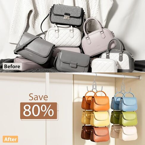 6 Pcs Heavy Duty Purse Organizer for Closet, Stackable Purse Hangers Closet Space Saving with 12 Hanging Metal Purses Hooks Rotatable Handbag Organizer Storage Bag Holder for Backpack Tote Bag in Saudi Arabia