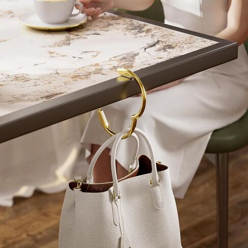 Bathway Purse Hook for Table - Upgraded Snap-On Closure Design Bag Hanger - Heavy Duty Handbag Holder Holds 33 lbs - Portable Desk Hook for Purses, Bags, Backpacks in Restaurant, Office, Car (Gold) in Kuwait