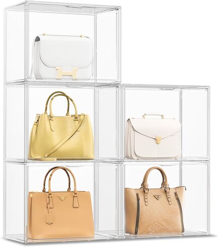 Proarea Purse Organizer for Closet, 5 Pack Clear Acrylic Handbag Storage Boxes with Magnetic Door, Stackable Purse Display Case for Shelves in Saudi Arabia