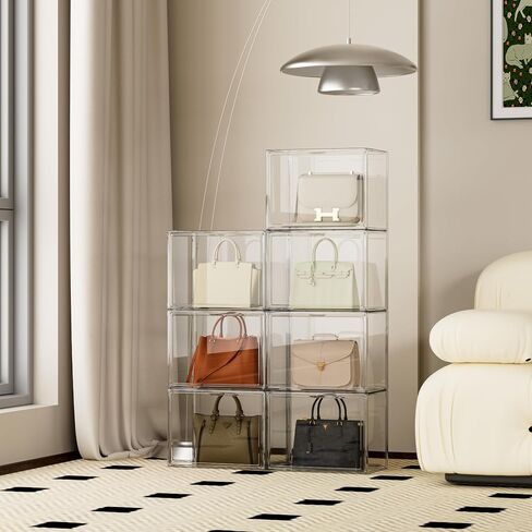 Proarea Purse Organizer for Closet, 5 Pack Clear Acrylic Handbag Storage Boxes with Magnetic Door, Stackable Purse Display Case for Shelves in Saudi Arabia
