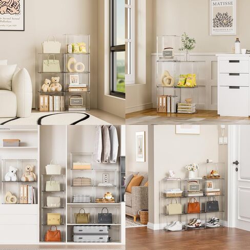 Proarea Purse Organizer for Closet, 5 Pack Clear Acrylic Handbag Storage Boxes with Magnetic Door, Stackable Purse Display Case for Shelves in Saudi Arabia
