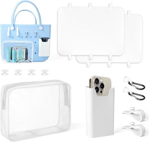 8Pcs Accessories for Bogg Bag, 2Pcs Organizer Divider,Silicone Phone Holder, 4Pcs Key Holder Hooks & Clear Zipper Pouch, Compatible with X-Large Beach Bag,Perfect for Beach,Pool,Summer,Travel in Saudi Arabia