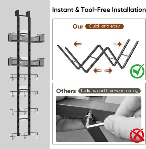 Purse Organizer, Bag Organizer for Closet Door, Over The Door Hanging Handbag Storage Rack with Adjustable 12 Metal Hooks & 2 Baskets, Foldable, No Tools Installation in Saudi Arabia